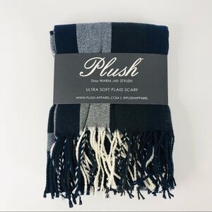 New! Plush Women’s Ultra Soft Navy Blue Plaid Flannel Fringe Scarf